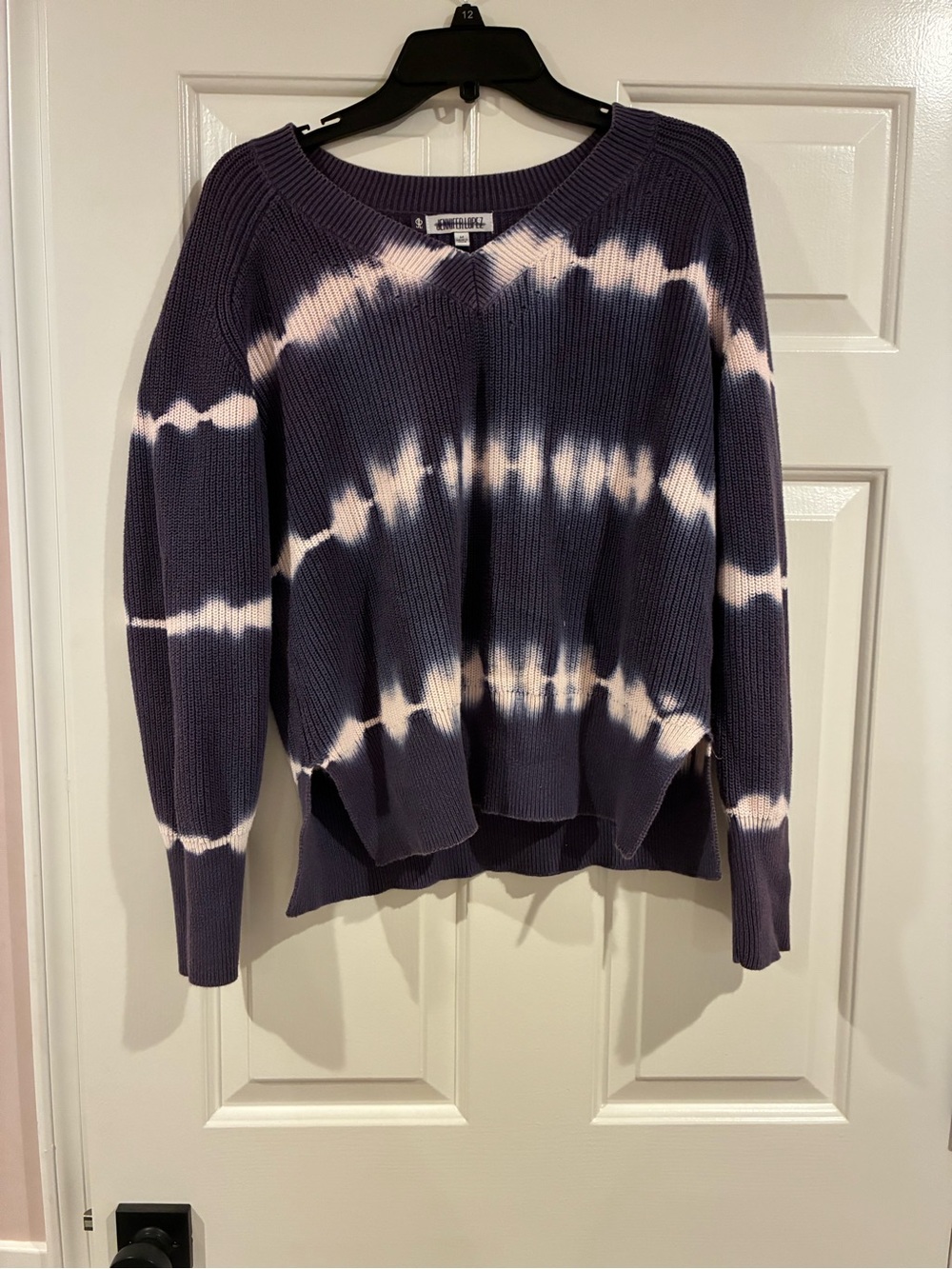 Jennifer Lopez Purple and White Tie-Dye V-Neck Sweater